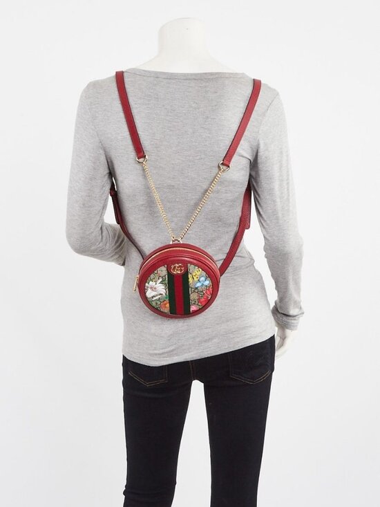 Gucci Red Leather GG Flora Coated Canvas Ophidia Round Mini Backpack Bag main image 7